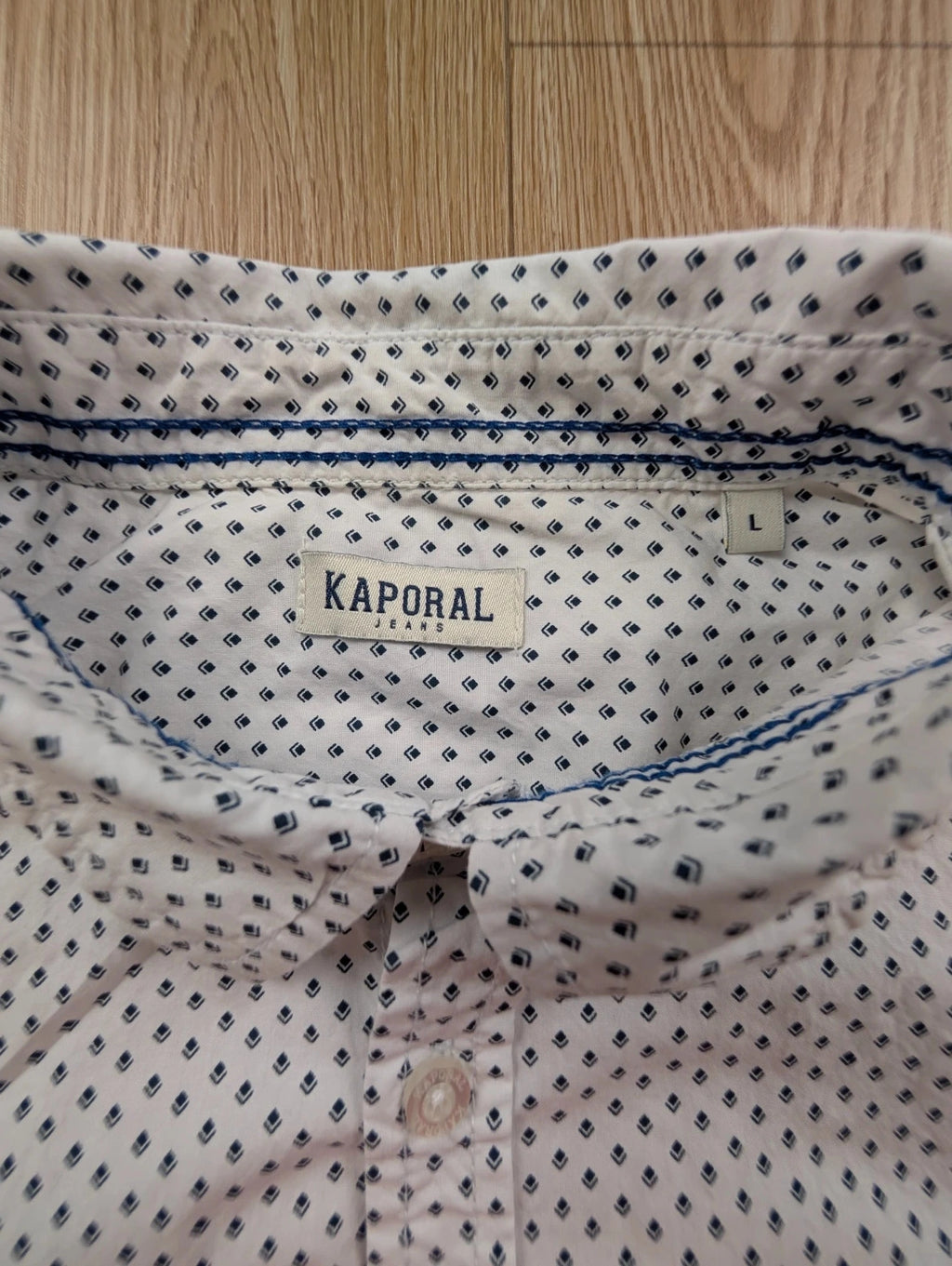 Chemise Kaporal blanc micro imprimé bleu marine L