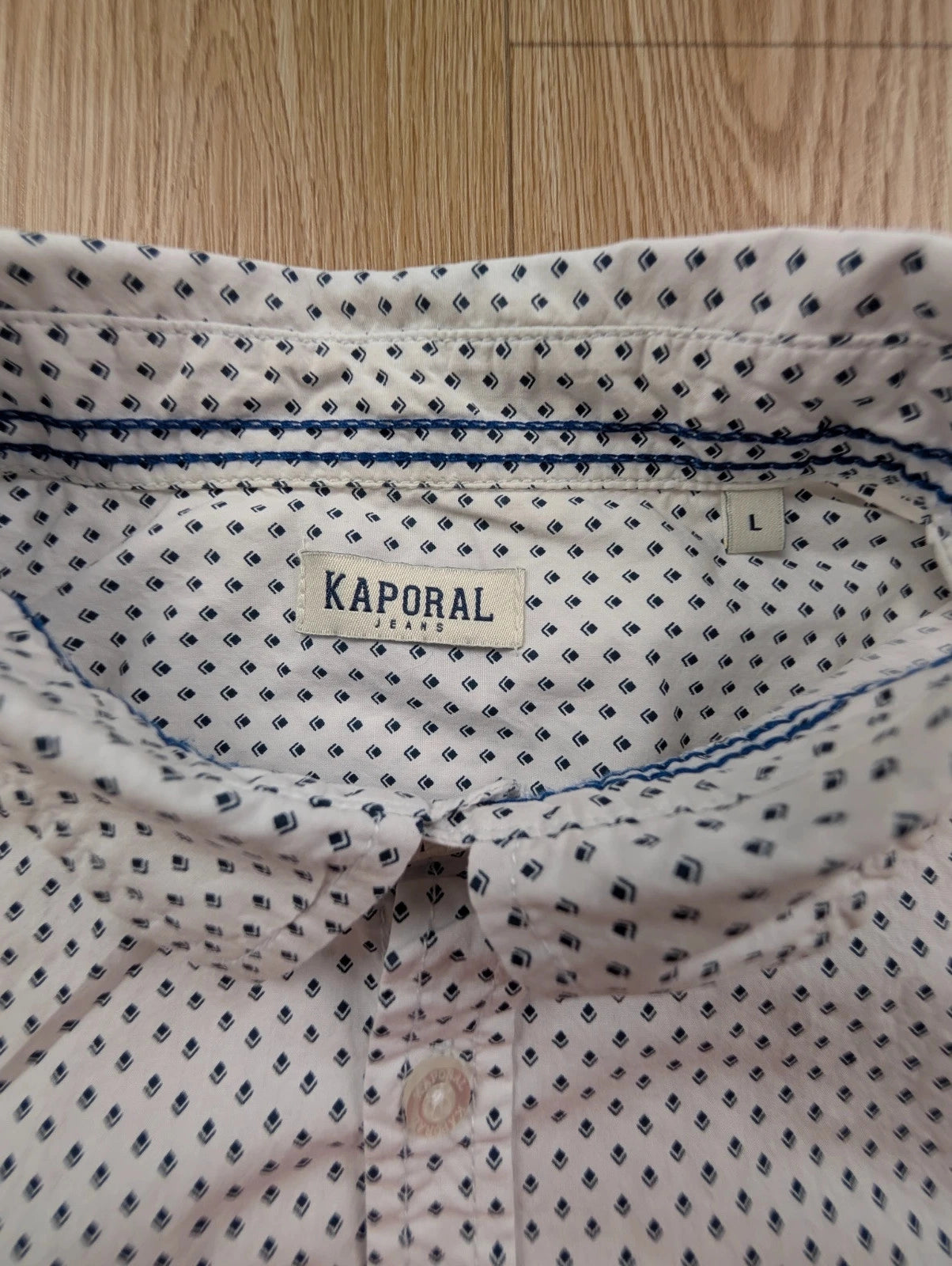 Chemise Kaporal blanc micro imprimé bleu marine L