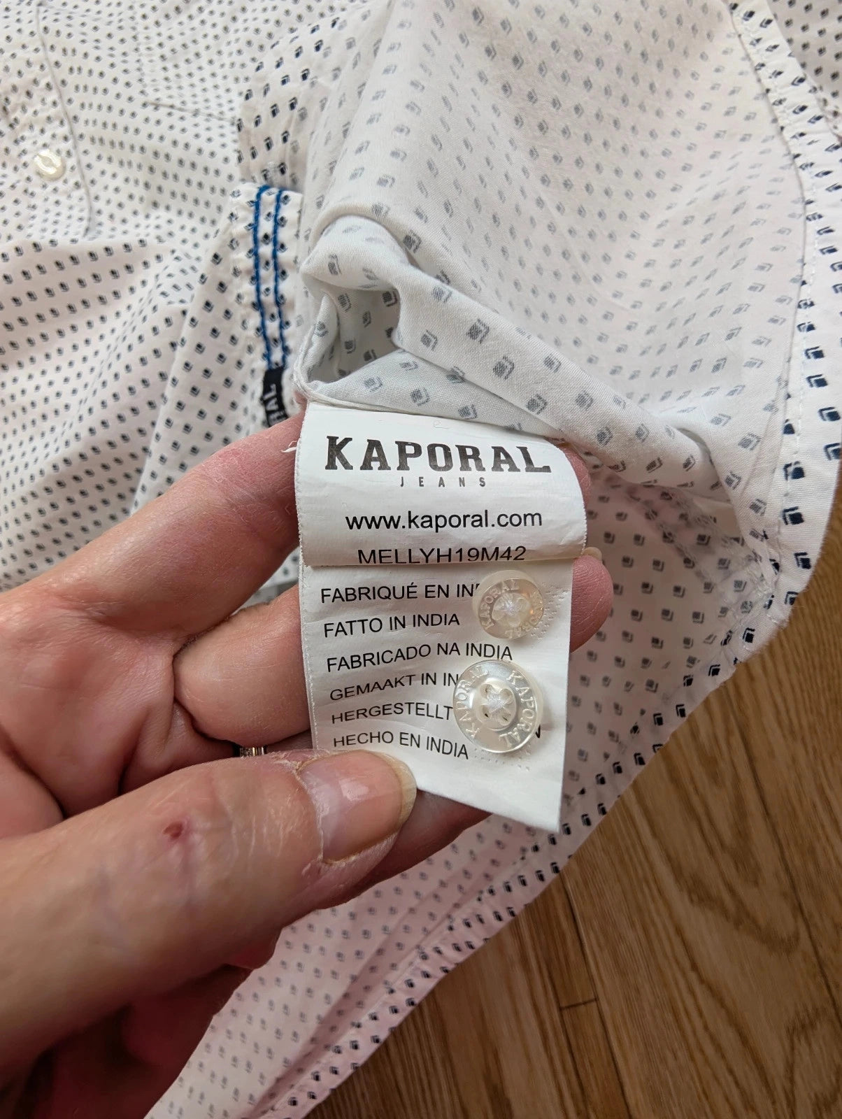 Chemise Kaporal blanc micro imprimé bleu marine L