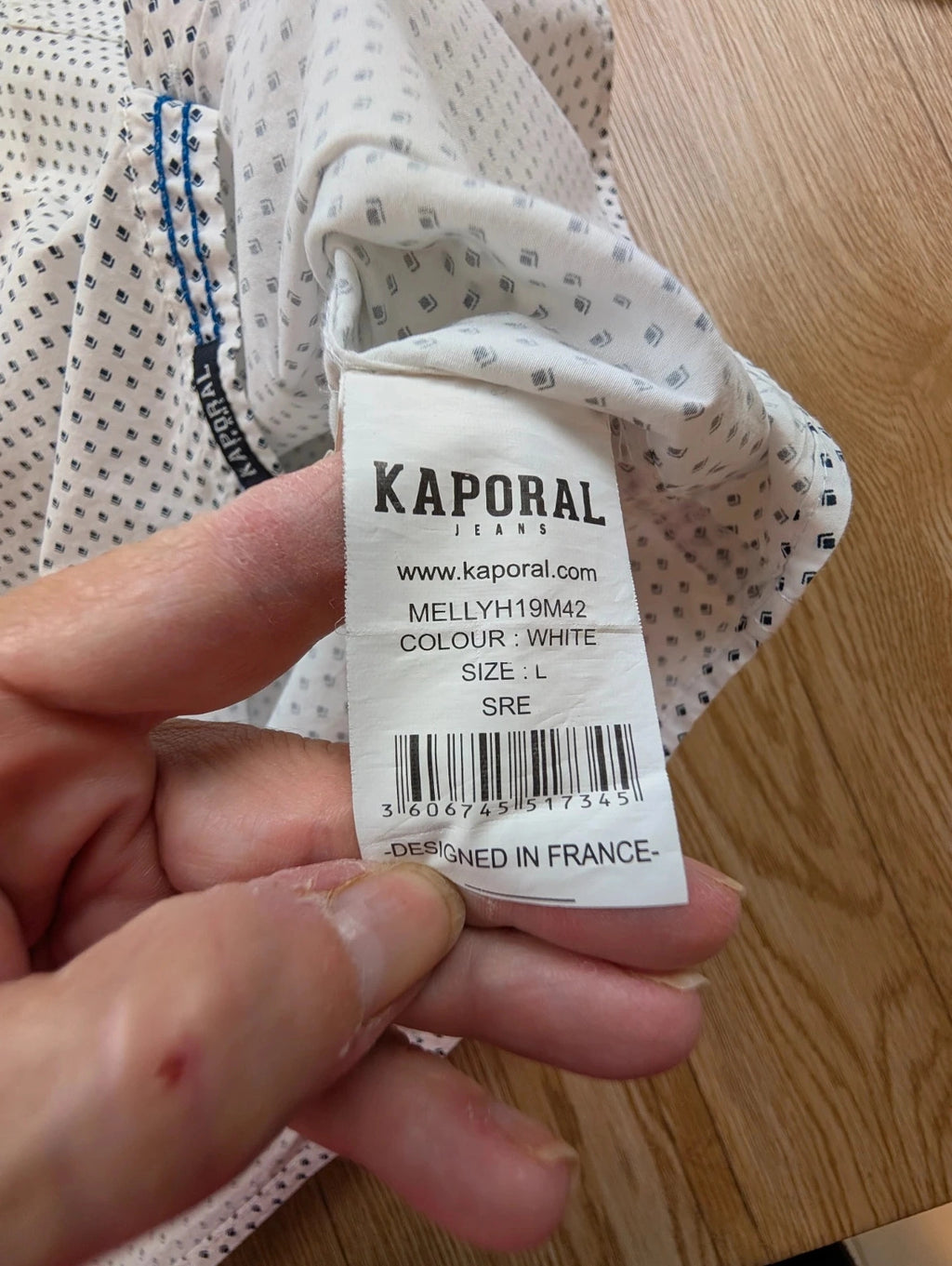 Chemise Kaporal blanc micro imprimé bleu marine L