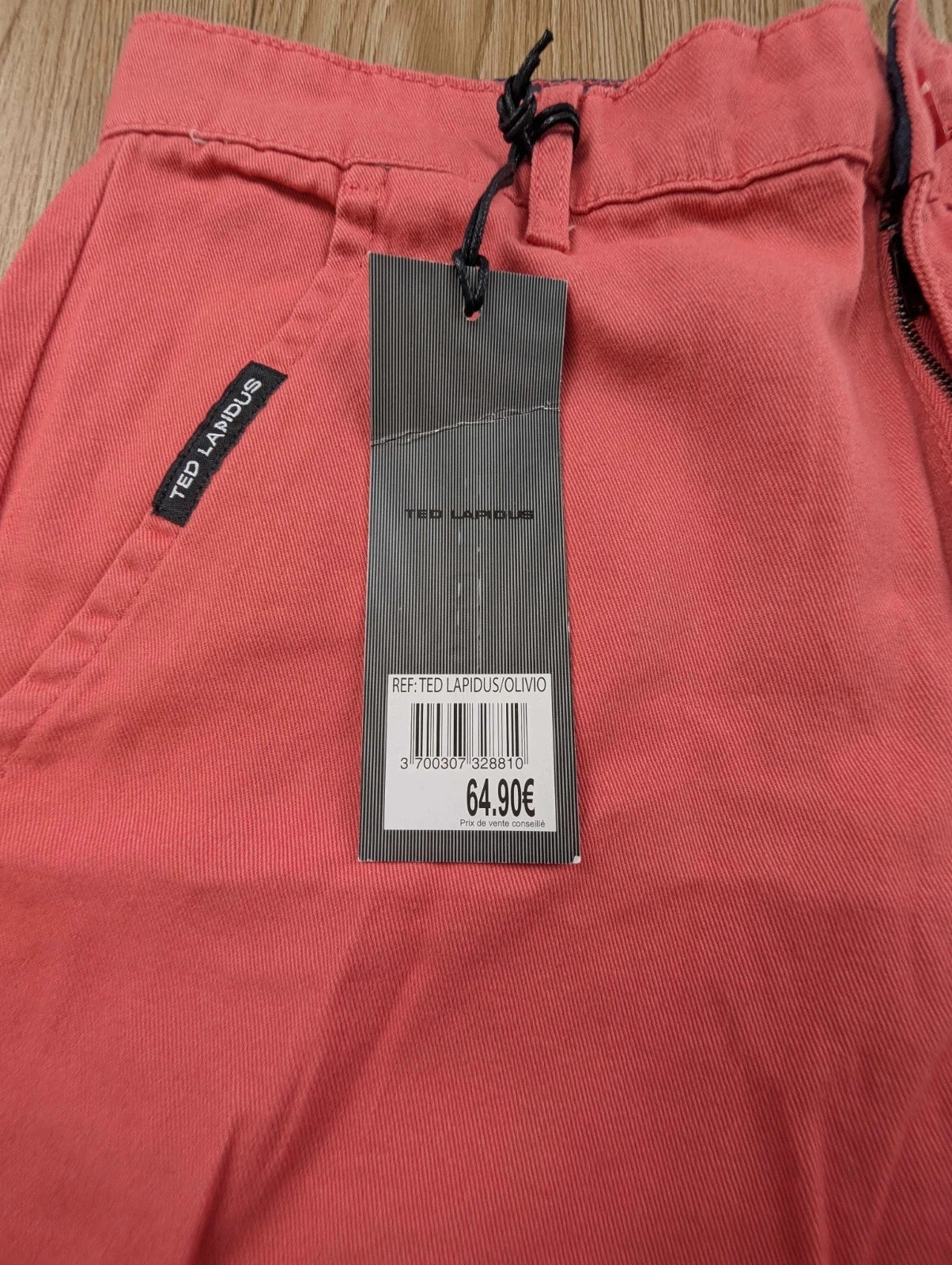 Bermuda Ted Lapidus Homme Corail Chino Coton Taille S Neuf