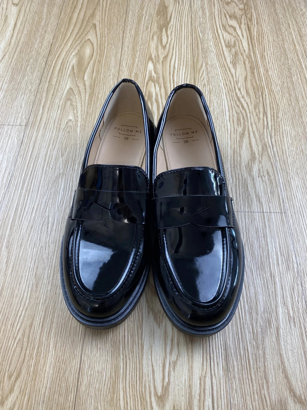 Mocassins Follow Me vernis noir plateforme chunky 38
