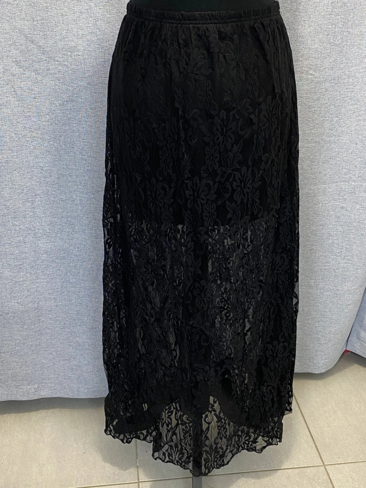 Jupe Maxi Vintage Dentelle Florale Noire Taille Unique Y2K