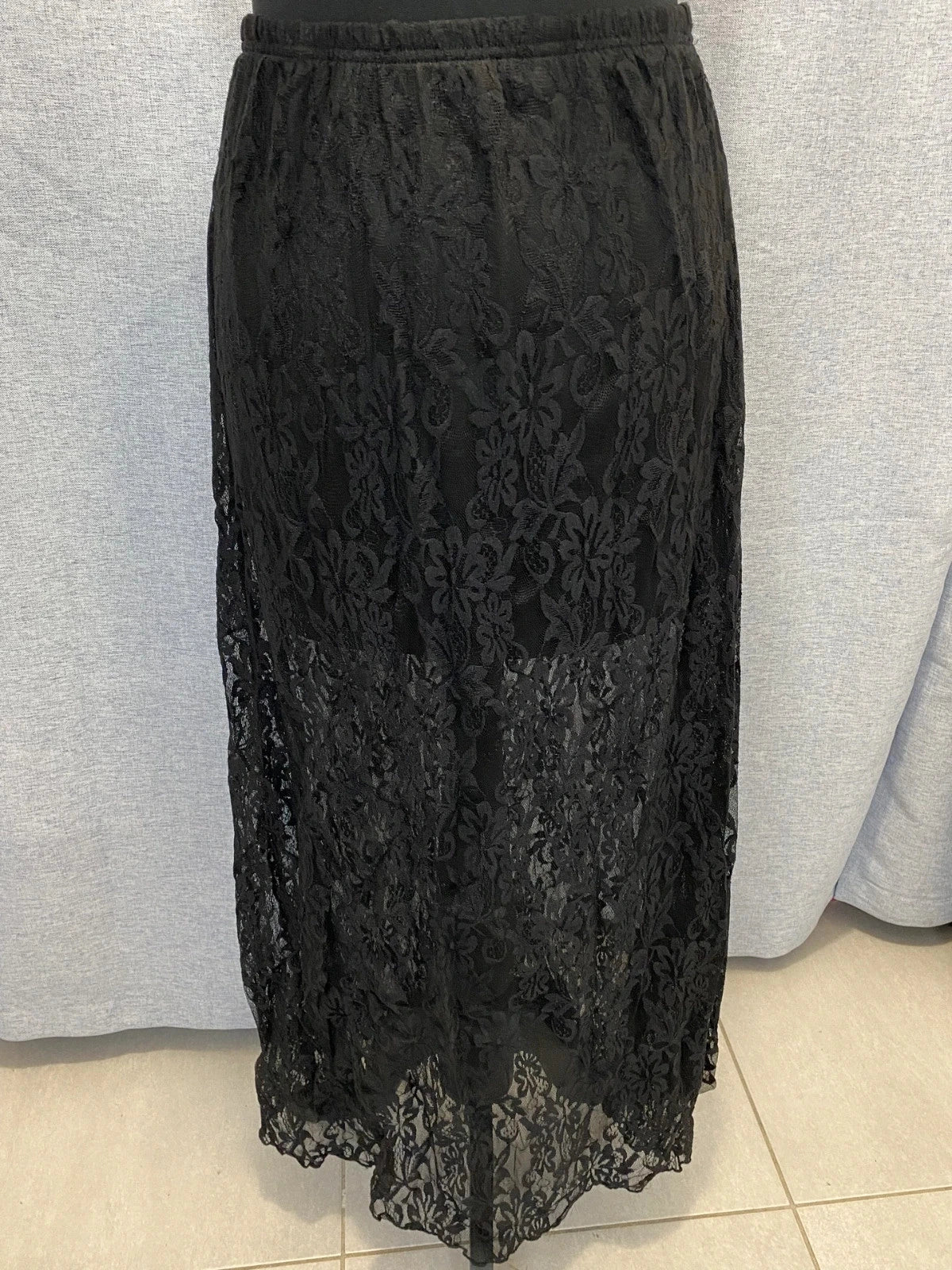 Jupe Maxi Vintage Dentelle Florale Noire Taille Unique Y2K