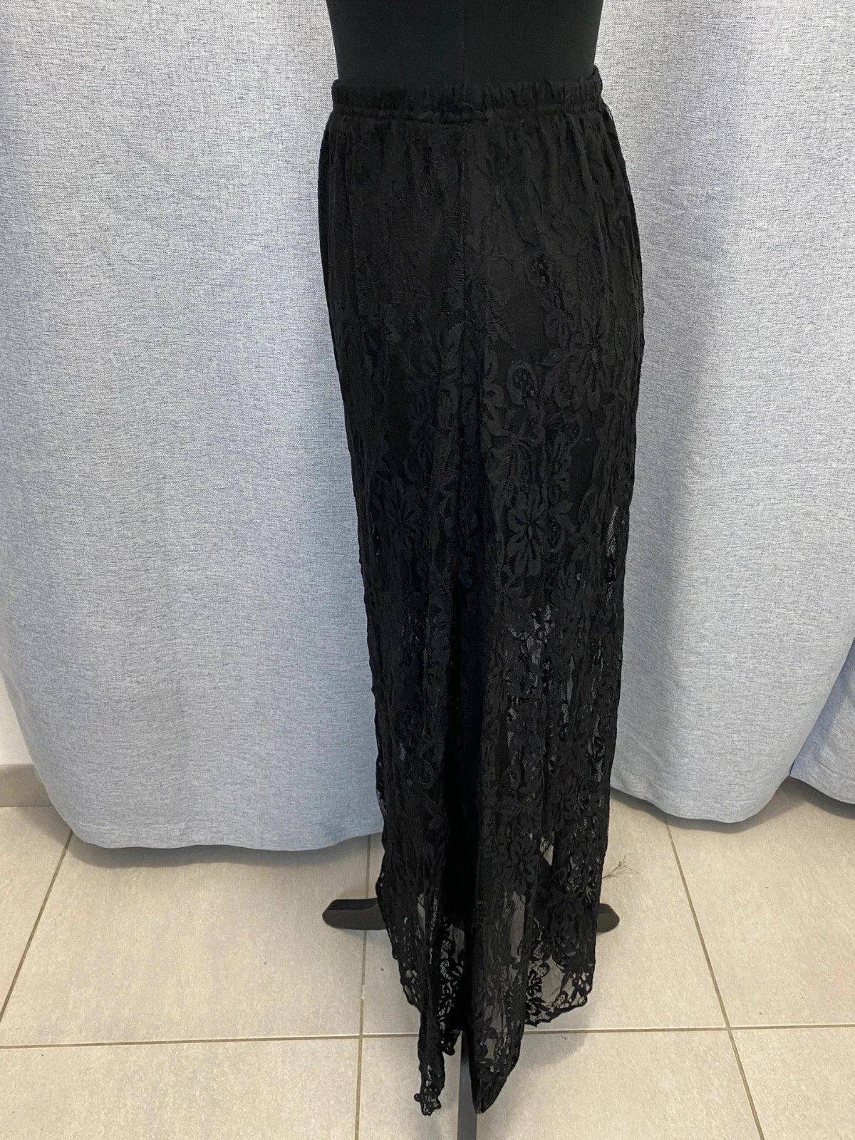 Jupe Maxi Vintage Dentelle Florale Noire Taille Unique Y2K