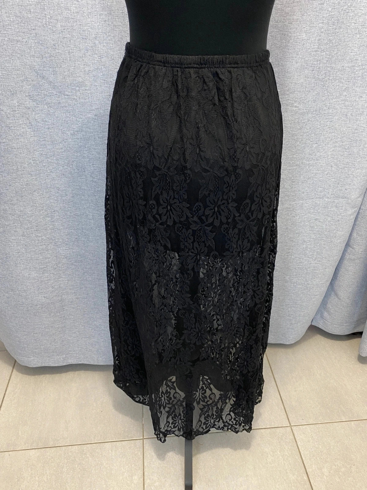 Jupe Maxi Vintage Dentelle Florale Noire Taille Unique Y2K