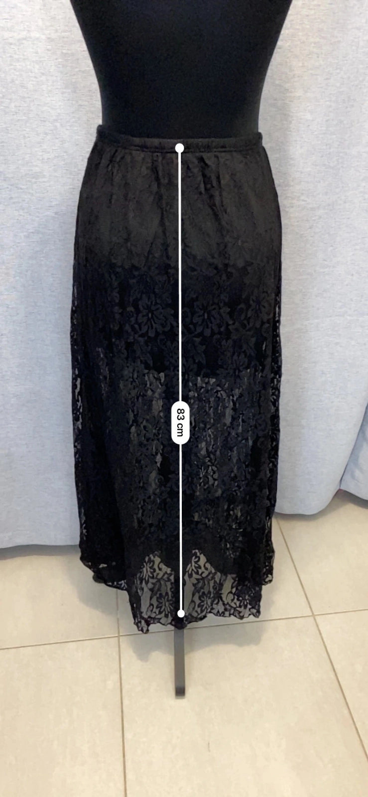 Jupe Maxi Vintage Dentelle Florale Noire Taille Unique Y2K