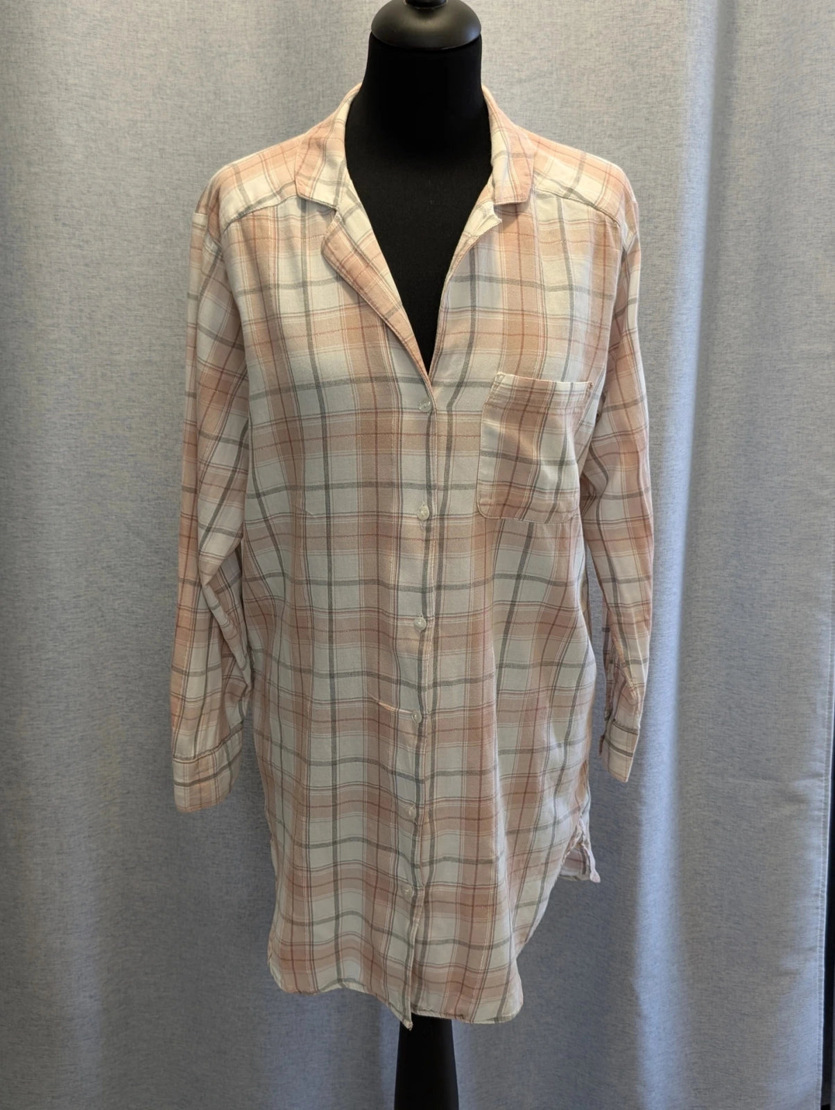 Chemise Longue Tendance à Carreaux Rose Pastel et Gris Taille Unique