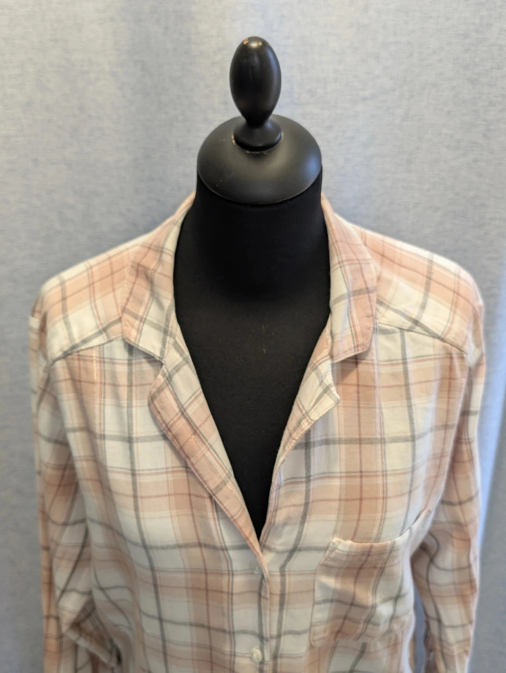 Chemise Longue Tendance à Carreaux Rose Pastel et Gris Taille Unique