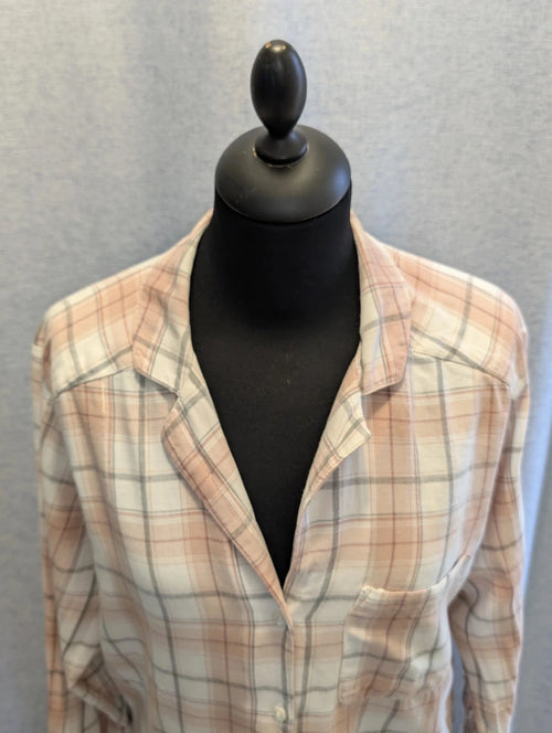 Chemise Longue Tendance à Carreaux Rose Pastel et Gris Taille Unique