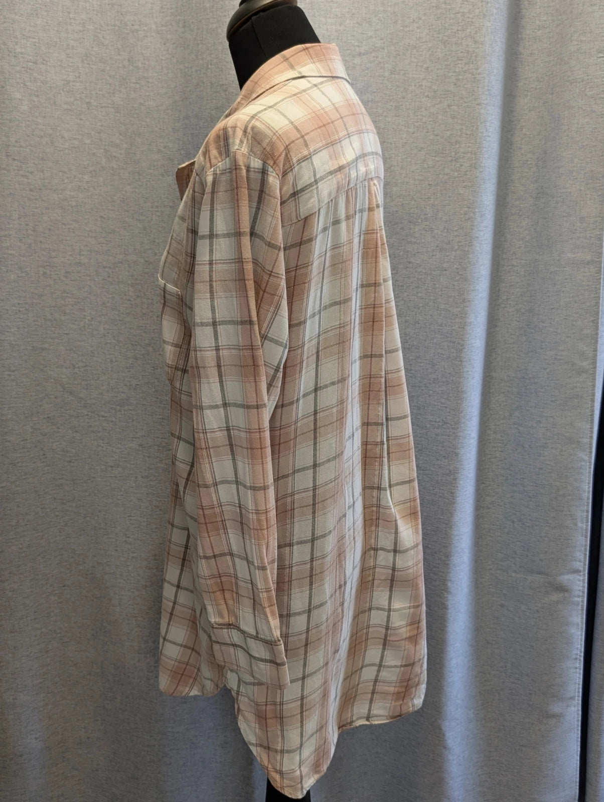 Chemise Longue Tendance à Carreaux Rose Pastel et Gris Taille Unique
