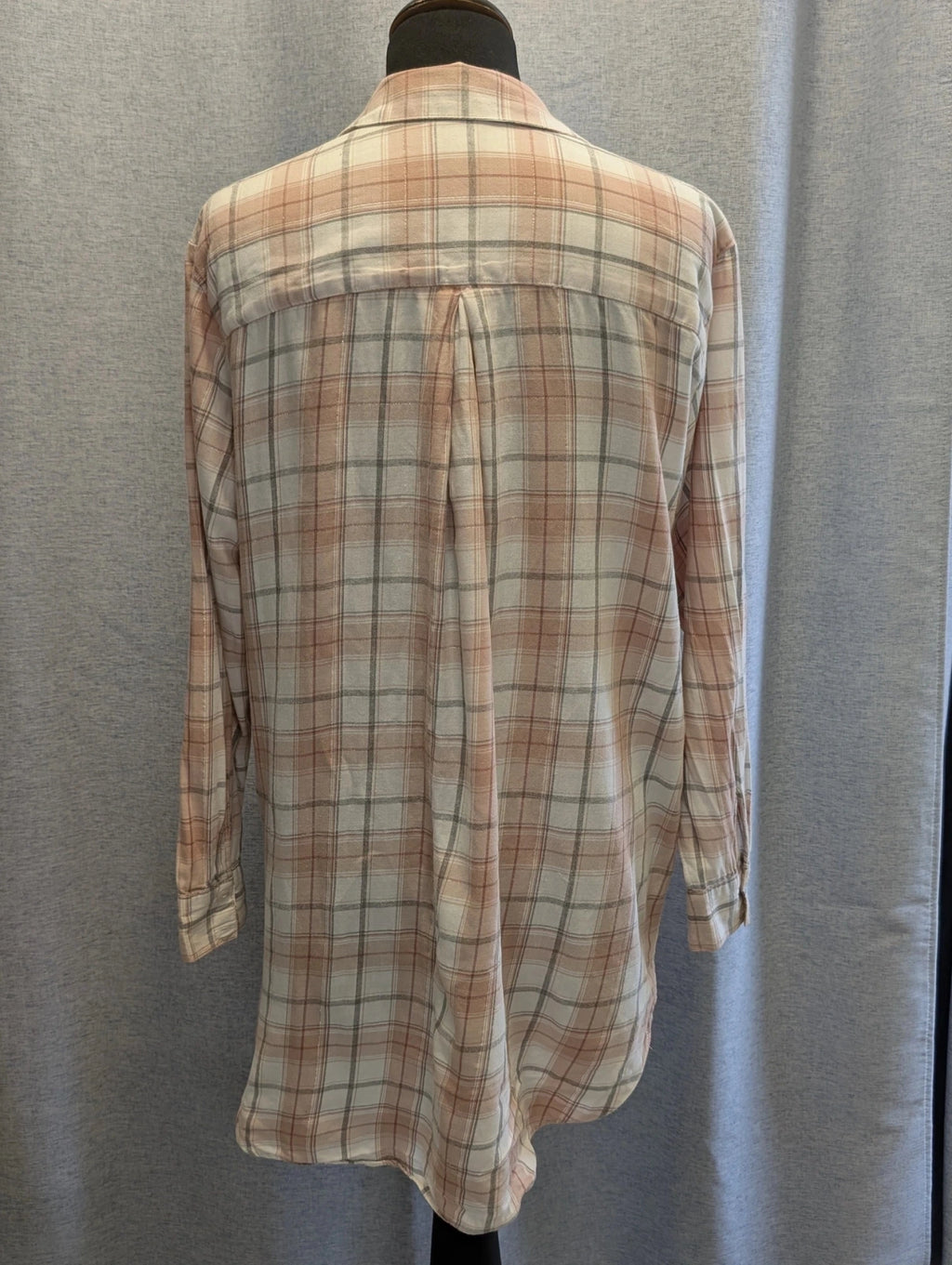 Chemise Longue Tendance à Carreaux Rose Pastel et Gris Taille Unique