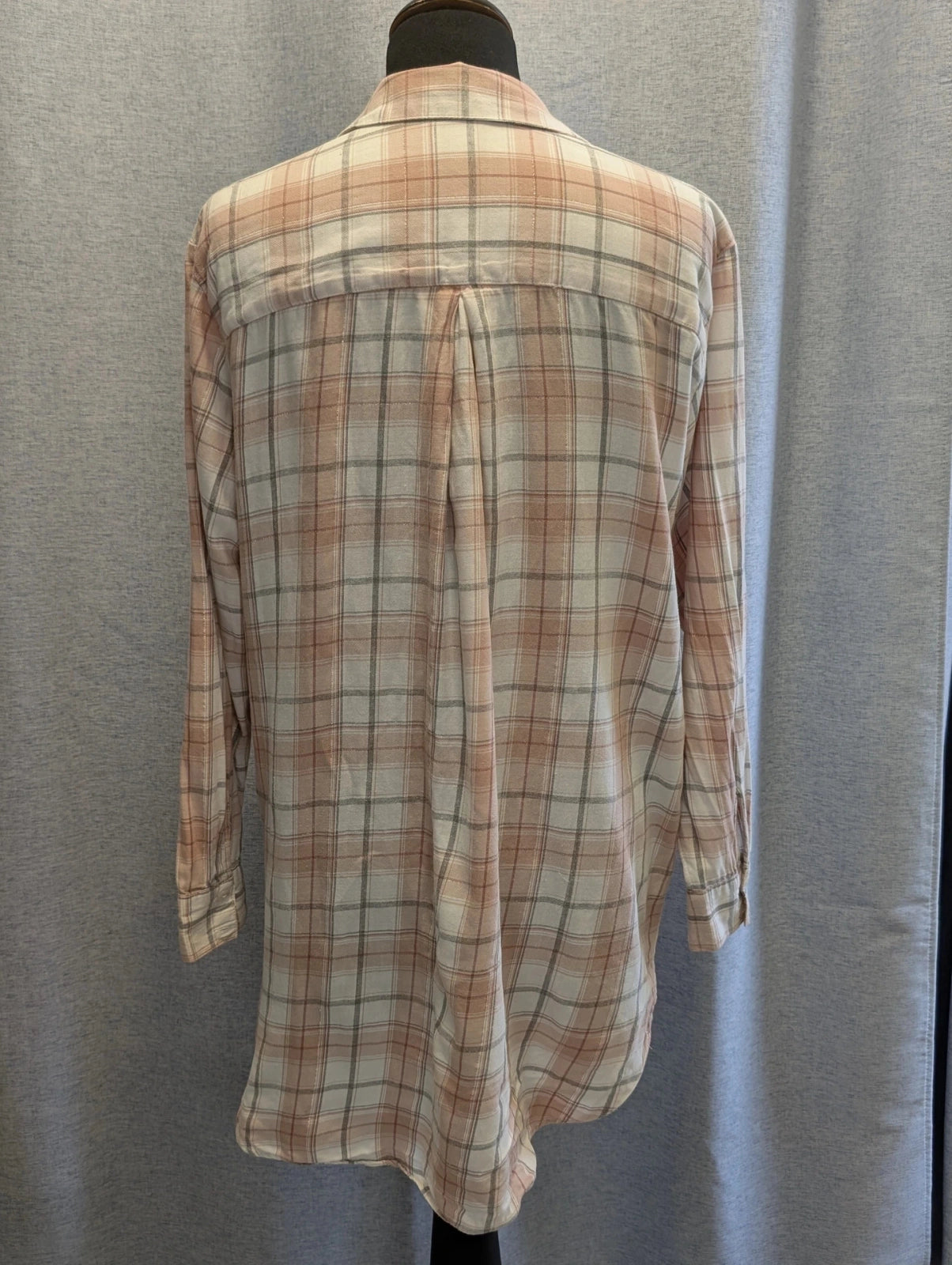 Chemise Longue Tendance à Carreaux Rose Pastel et Gris Taille Unique