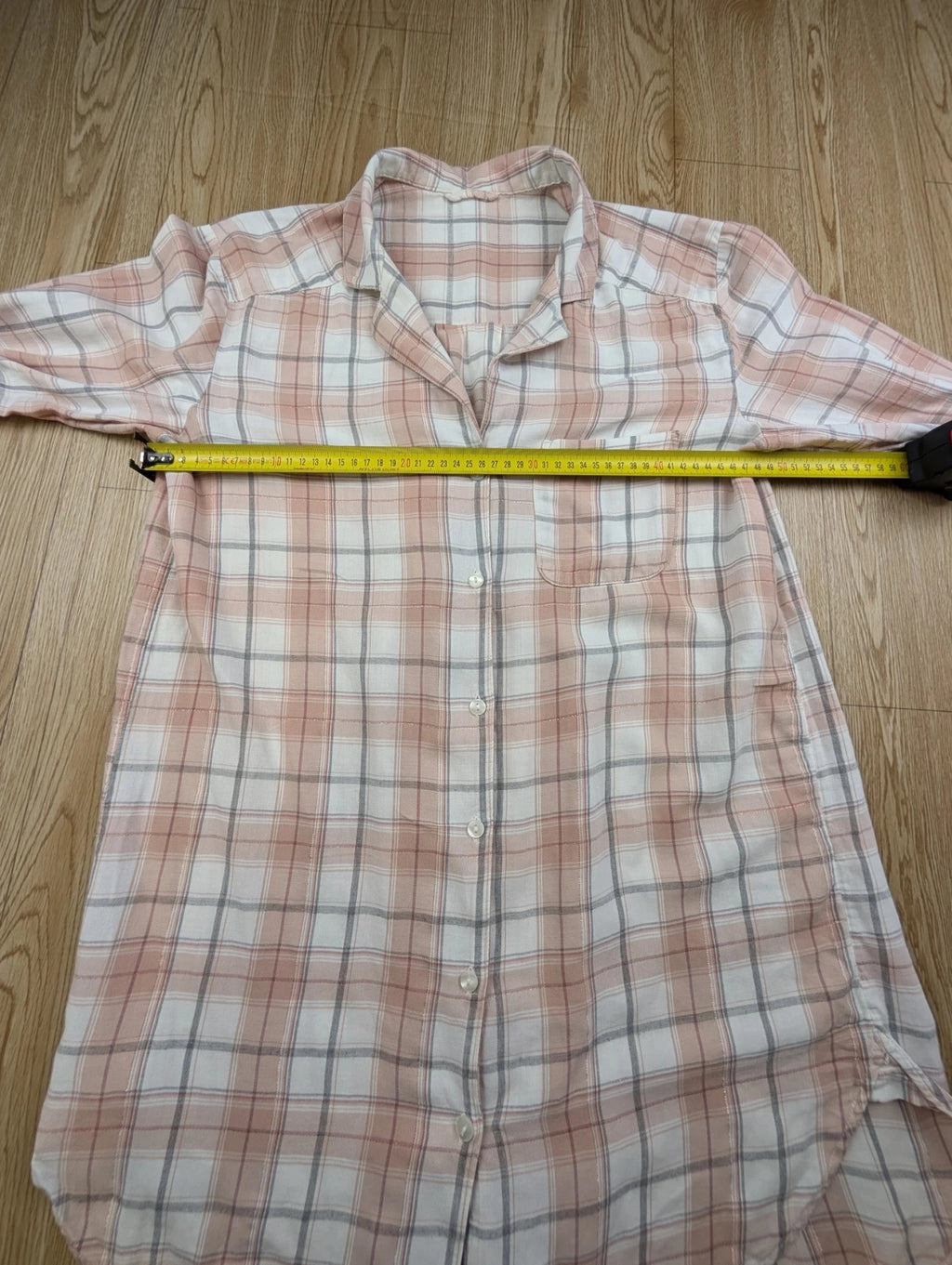 Chemise Longue Tendance à Carreaux Rose Pastel et Gris Taille Unique