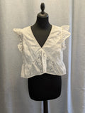 Top Blouse SHEIN broderie anglaise blanc col V taille L