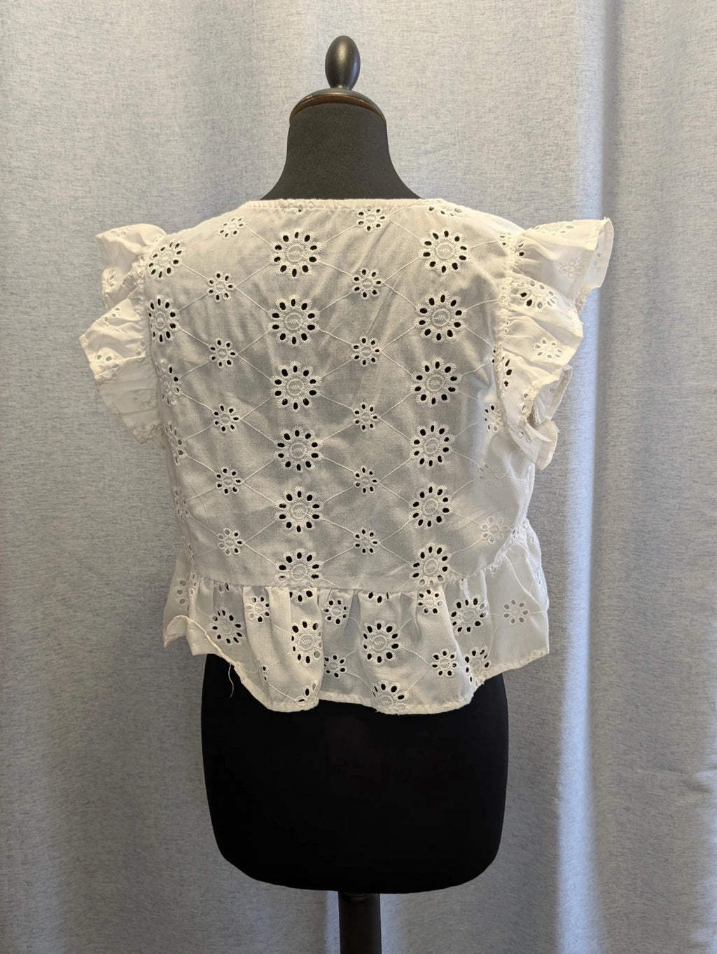 Top Blouse SHEIN broderie anglaise blanc col V taille L