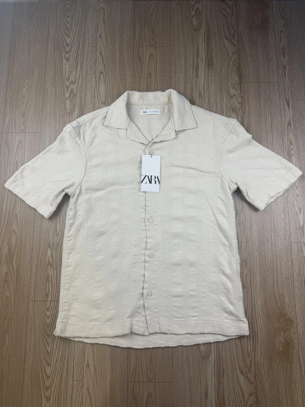 Chemise Zara col cubain beige écru coton S neuve étiquette