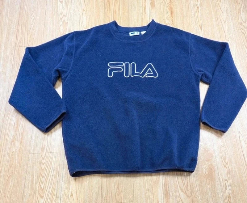 Sweat Fila polaire oversize bleu marine vintage 90s taille M
